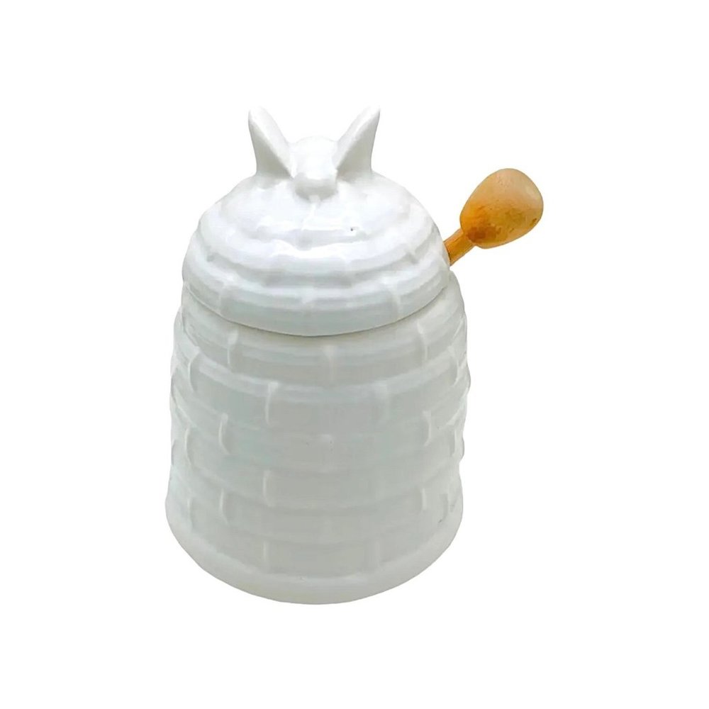 Vintage Lilian Vernon Beehive Honey Jar with Dip 12 oz White Porcelain China